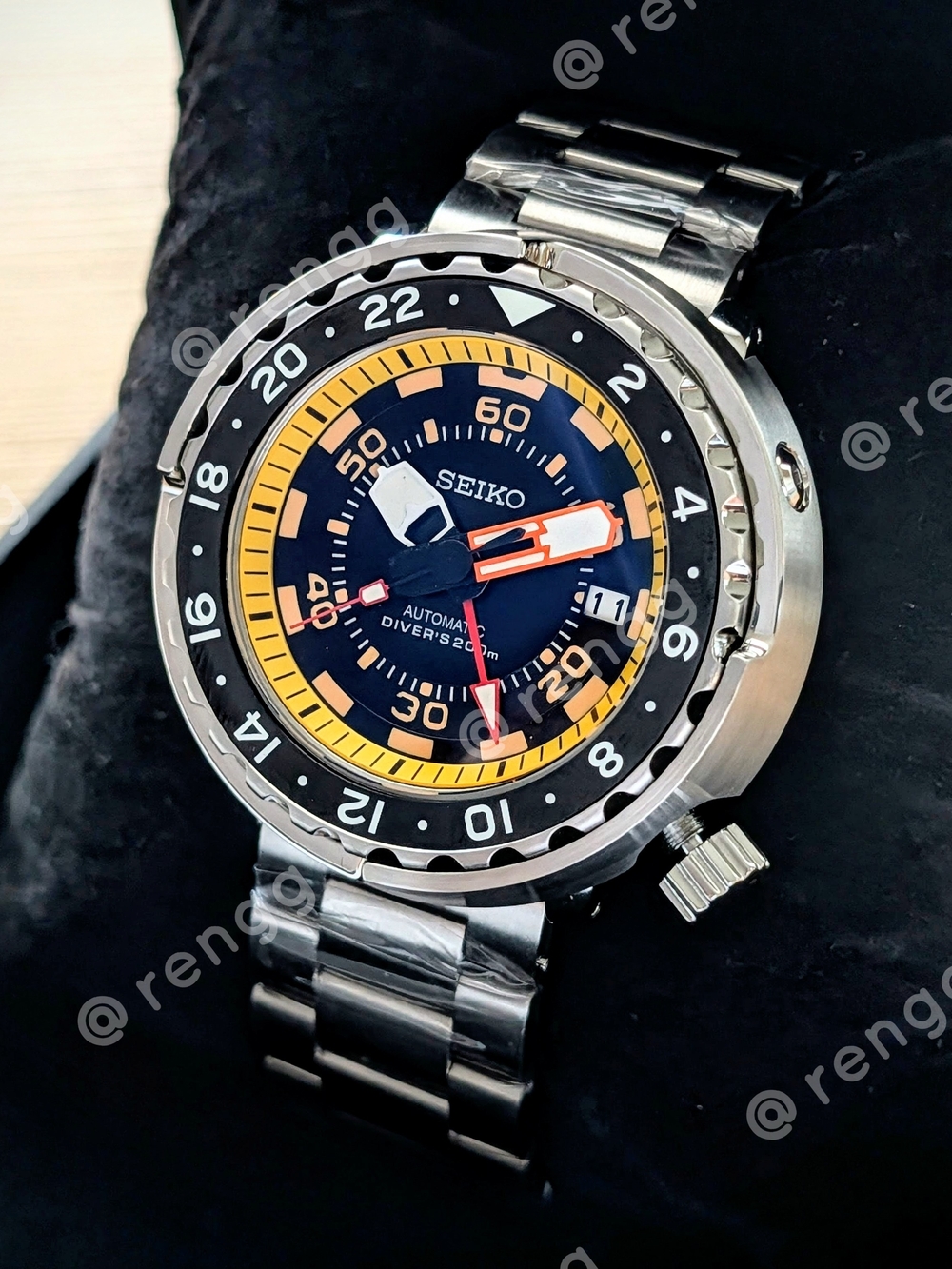 47mm Seiko GMT Tuna Canned Men's Automatic Diver Mod Watch Black Yellow Sapphire